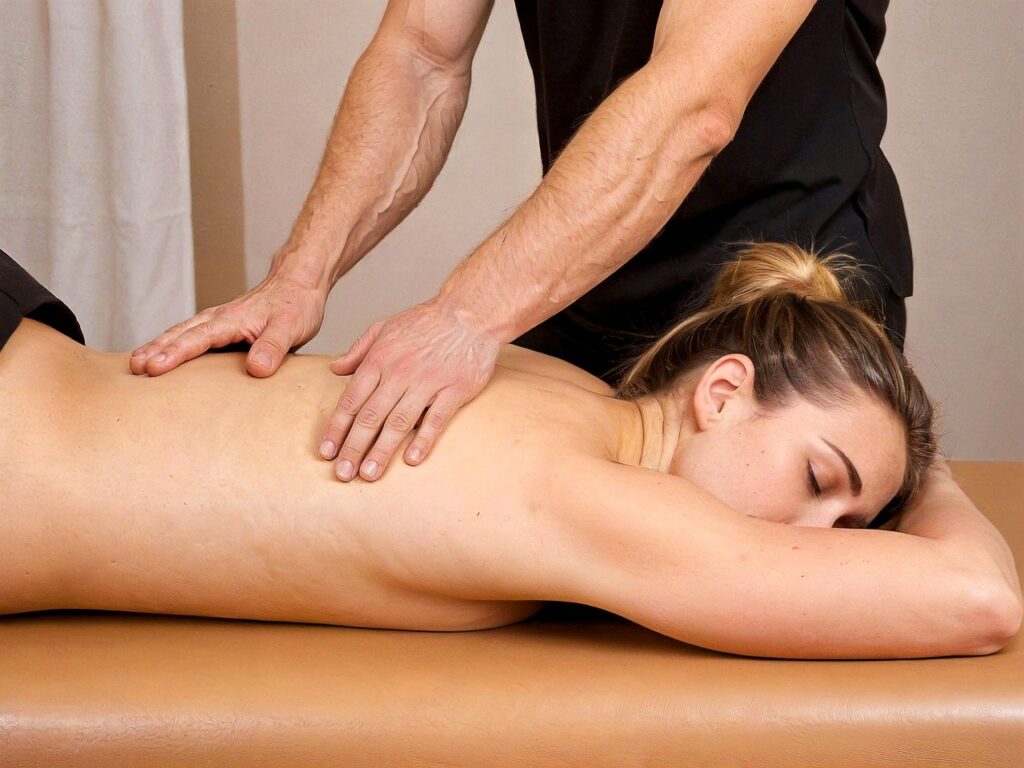 A woman lies face down while receiving a deep tissue massage—targeting deeper layers of muscle to relieve chronic tension, restore mobility, and promote full-body wellness. Offered by licensed massage therapists in Olympia WA.