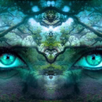Digital artwork of metaphysical eyes staring through the aether symbolizing the mystery of consciousness, perception, and awareness