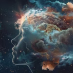 Human head surrounded by clouds with expression of wonder, representing astral travel, soul journeying, and out-of-body exploration