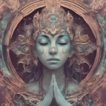 Goddess silhouette in prayer position symbolizing sound therapy, chakra alignment, and spiritual harmony