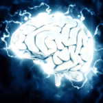 Digitally rendered glowing brain representing headache relief through self-massage and tension release techniques