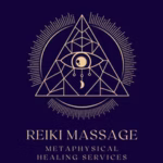 Original logo of Reiki Massage Metaphysical Healing Service showing a pyramid and All-Seeing Eye, symbolizing energy healing, insight, and intuitive wellness