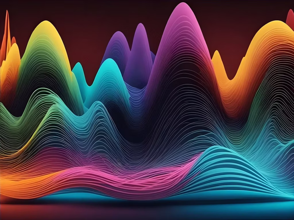Colorful sound wave pattern representing vibroacoustic therapy, frequency-based healing, and vibrational energy alignment