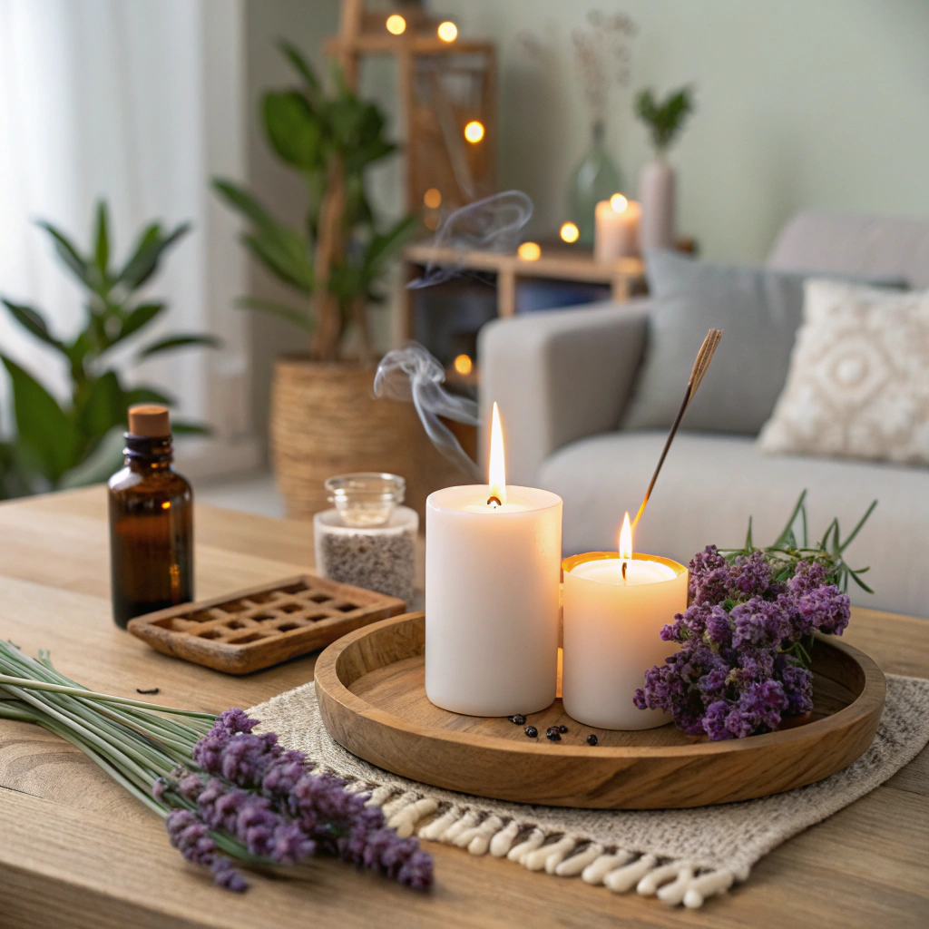 A table with various aromatherapy items