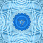 Blue throat chakra symbol (Vishuddha) representing communication, self-expression, and energetic alignment